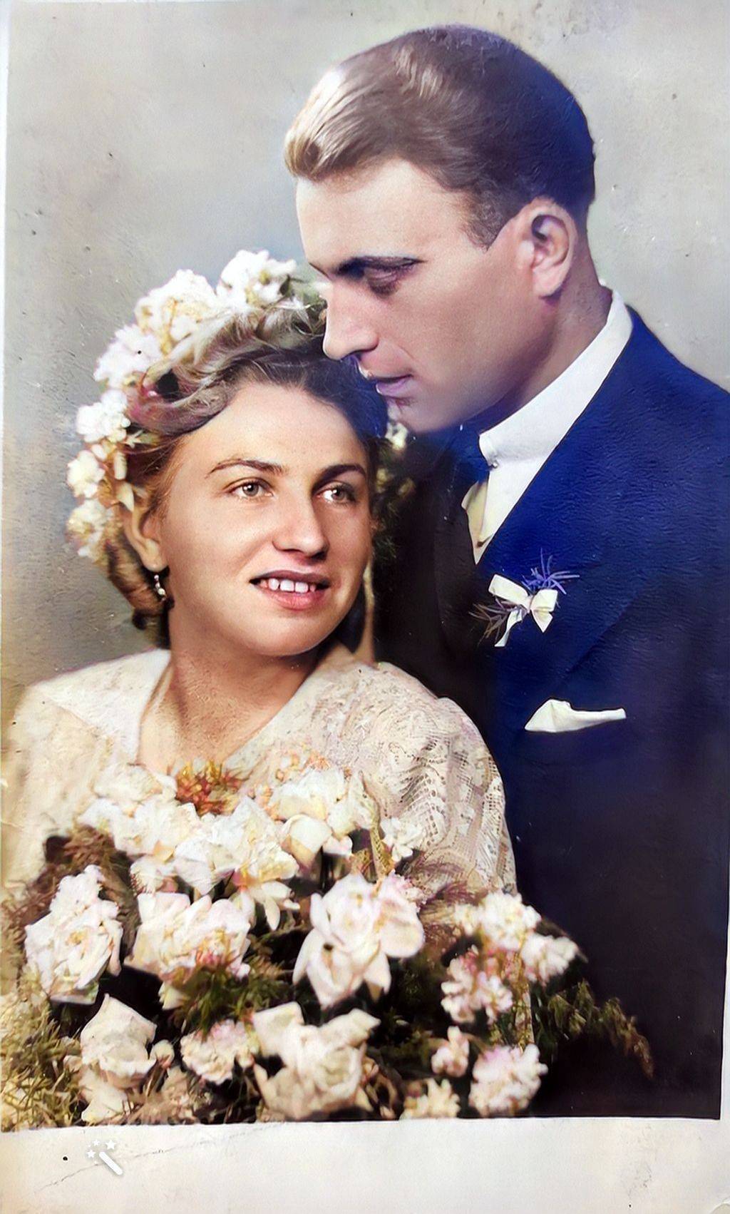 Ślubne zdjęcie Eugenii ze Szczepanem. 1943 r.